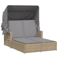 Ligbed 2-persoons luifel en kussens poly rattan gemengd beige - thumbnail