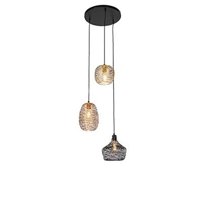 QAZQA Hanglamp zwart goud en koper rond 3-lichts - Sarella QAZQA Hanglamp zwart goud en koper rond 3-lichts - Sarella