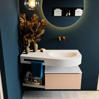 MONDIAZ RIVA 100cm badmeubel onderkast / planchet kleur Rosee met 1 lade. Wastafel DULCET rechts 0 kraangaten kleur Talc. - thumbnail