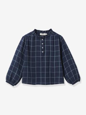 Blouse van katoenen gaas voor meisjes CYRILLUS marineblauw