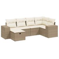 6-delige Loungeset met kussens poly rattan beige - thumbnail