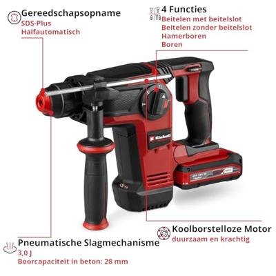 Einhell Professional TP-HD 18/28 Li BL+4 (1x3,0Ah+) -Accu-boorhamer 18 V 3 Ah Li-ion Einhell Professional TP-HD 18/28 Li BL+4 (1x3,0Ah+) -Accu-boorhamer 18 V 3 Ah Li-ion