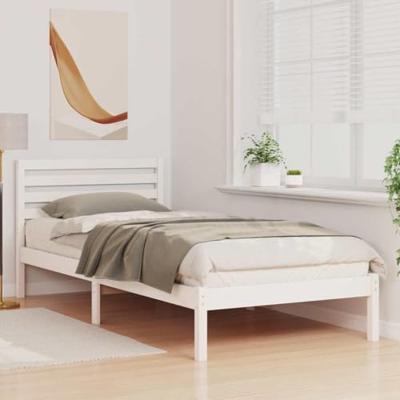 Bedframe met hoofdeinde Wit 90 x 220 cm Massief grenenhout