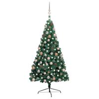 VidaXL Kunstkerstboom met verlichting en kerstballen half 240 cm groen - thumbnail