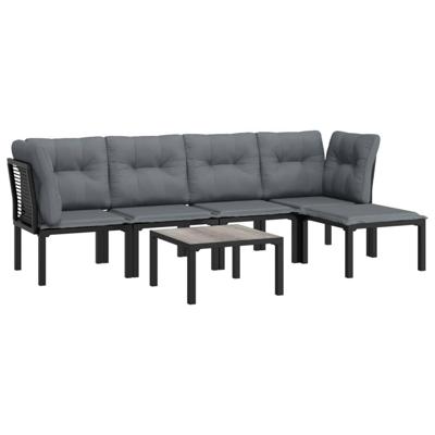 6-delige Loungeset poly rattan zwart en grijs