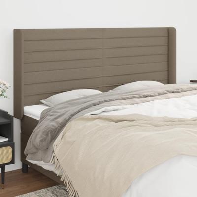 Hoofdbord met randen 163x16x118/128 cm stof taupe - thumbnail