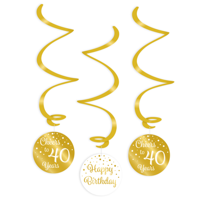 Hangdecoratie Swirls 40 Jaar Goud/Wit (3st)