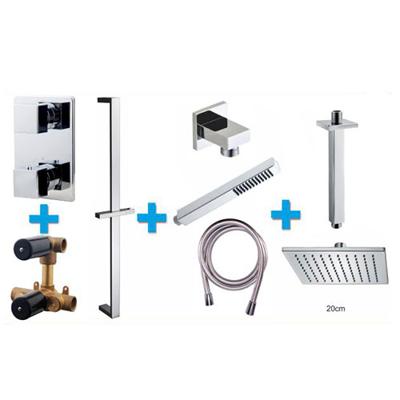 Thermostatische Inbouw Regendouche Set Wiesbaden Type 113 Plafondarm 20 cm Vierkant Glijstang incl. Inbouwdeel