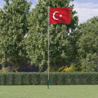 VidaXL Vlag met vlaggenmast turkije 6,08 m aluminium - thumbnail