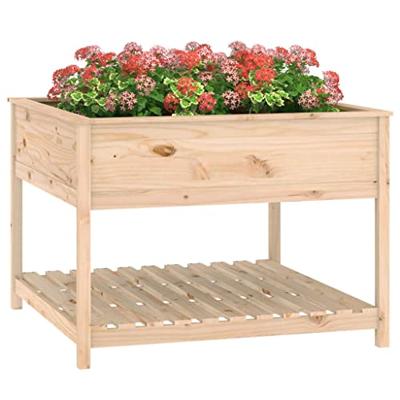 Plantenbak met schap 111,5x111,5x81 cm massief grenenhout