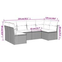 6-delige Loungeset met kussens poly rattan grijs - thumbnail