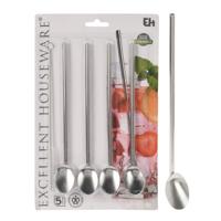 Excellent Houseware rvs rietjes met lepel 4 stuks + schoonmaakborstel - thumbnail