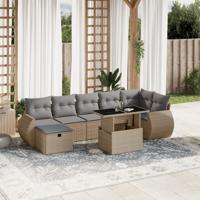 8-delige Loungeset met kussens poly rattan beige - thumbnail