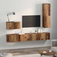 TV-kast set met plank Wandgemonteerd Anders met opslag met de deur 4 pcs Oud hout Medium Bewerkt hout - thumbnail