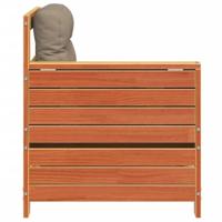 Tuinbank met armleuning en kussen massief grenenhout wasbruin - thumbnail
