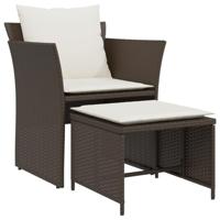 Tuinstoel met voetenbank poly rattan bruin - thumbnail