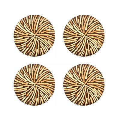 Houten Onderzetters met Kokosnoot Inleg (Set van 4) Houten Onderzetters met Kokosnoot Inleg (Set van 4)