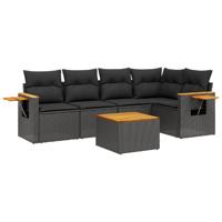 6-delige Loungeset met kussens poly rattan zwart - thumbnail