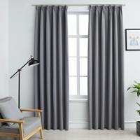VidaXL Gordijnen verduisterend met haken 2 st 140x225 cm grijs - thumbnail