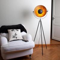 Staande lamp &apos;Captain Mini&apos; By Rydens zwart goud industrieel e27 fitting 145cm - thumbnail