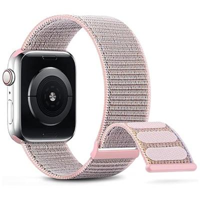By Qubix - Nylon sport loop band - Zand roze - Extra sterke klittenbandsluiting - Compatible met Apple Watch 44mm / 45mm / 46mm / 49mm - Compatible