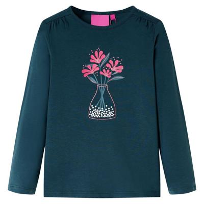 Kindershirt met lange mouwen bloemenprint 116 donkergroen Kindershirt met lange mouwen bloemenprint 116 donkergroen