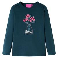Kindershirt met lange mouwen bloemenprint 116 donkergroen - thumbnail