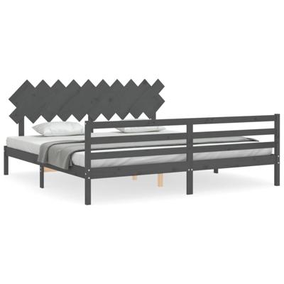 Bedframe met hoofdbord massief hout grijs 200x200 cm