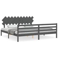 Bedframe met hoofdbord massief hout grijs 200x200 cm - thumbnail