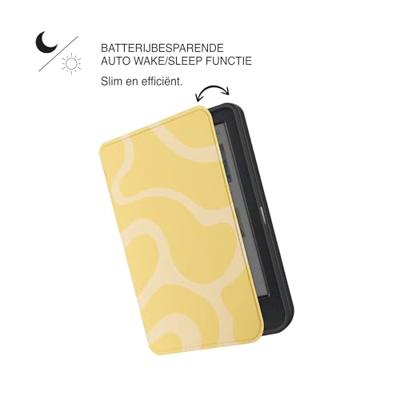 Lunso Kobo Clara BW / Clara Colour hoesje (6 inch) - Vegan Saffiano Leren Sleep Cover - Yellow Wave Lunso Kobo Clara BW / Clara Colour hoesje (6 inch) - Vegan Saffiano Leren Sleep Cover - Yellow Wave