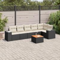 7-delige Loungeset met kussens poly rattan zwart - thumbnail