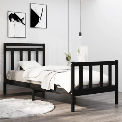 Bedframe massief hout zwart 75x190 cm