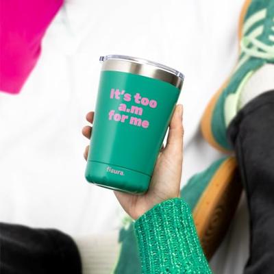 Koffiemok thermosbeker "Its too am for me" green