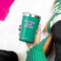 Koffiemok thermosbeker "Its too am for me" green - thumbnail