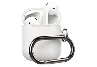 Airpods hoes van GEAR4 Apollo, beschermhoes van lichte silicone Airpods 1 en 2 hoes met aangebrachte clip, wit