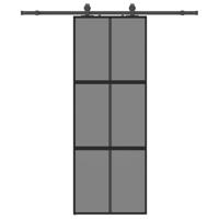 Schuifdeur met beslagset 76x205 cm gehard glas zwart - thumbnail