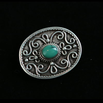 Zilveren Knoop Ovaal Gedecoreerd Turkoois