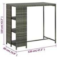 Bartafel met opbergrek 120x60x110 cm poly rattan grijs - thumbnail