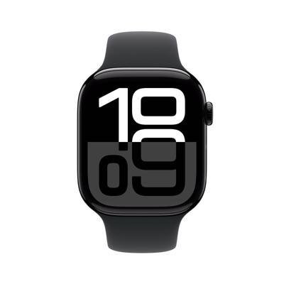 Apple Watch Series 10 (GPS 46 mm) Smartwatch - Kast van gitzwart aluminium - Zwart sportbandje (M/L). Conditie bijhouden, Ecg-app, always on Retina-display, waterbestendig