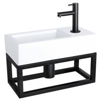 Fonteinset Differnz Helios Met Handoekrek 37.5x18.5x9.5 cm Keramiek Wit Met Rechte Kraan Rechts Mat Zwart Differnz - thumbnail