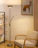 Klassieke vloerlamp 50/50/180cm - dimbare staande lamp met flexibele leeslamp - Geborsteld staal - LED geintegreerd - geschikt voor woonkamer, slaapkamer en thuiskantoor - thumbnail