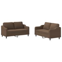 2-delige Loungeset met kussens stof bruin - thumbnail