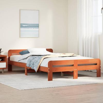 Bedframe zonder matras massief grenenhout wasbruin 135x190 cm