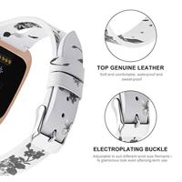 Fitbit Versa 1 / 2 & Lite bandje TPU leer - Bloemenprint wit - thumbnail