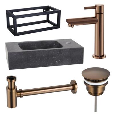 Fortifura Fuente fonteinset - 40x22x24.5cm - 1 kraangat - natuursteen - zwarte frame - fonteinkraan koper - zwart SW970033/SW799405/SW799403/SW373151/SW533192