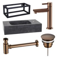 Fortifura Fuente fonteinset - 40x22x24.5cm - 1 kraangat - natuursteen - zwarte frame - fonteinkraan koper - zwart SW970033/SW799405/SW799403/SW373151/SW533192 - thumbnail