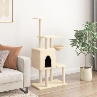 VidaXL Kattenmeubel met sisal krabpalen 131 cm crèmekleurig - thumbnail