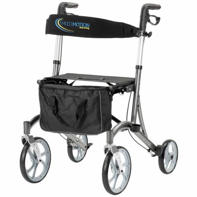 Lichtgewicht Rollator Cruiser | Grijs | Grote voor wielen | Met rugband, tas en stokhouder | MultiMotion | Aluminium