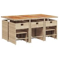 11-delige Tuinset met kussens poly rattan beige - thumbnail