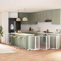 Hondenhek inklapbaar met deur 15 panelen 750cm populierhout wit - thumbnail